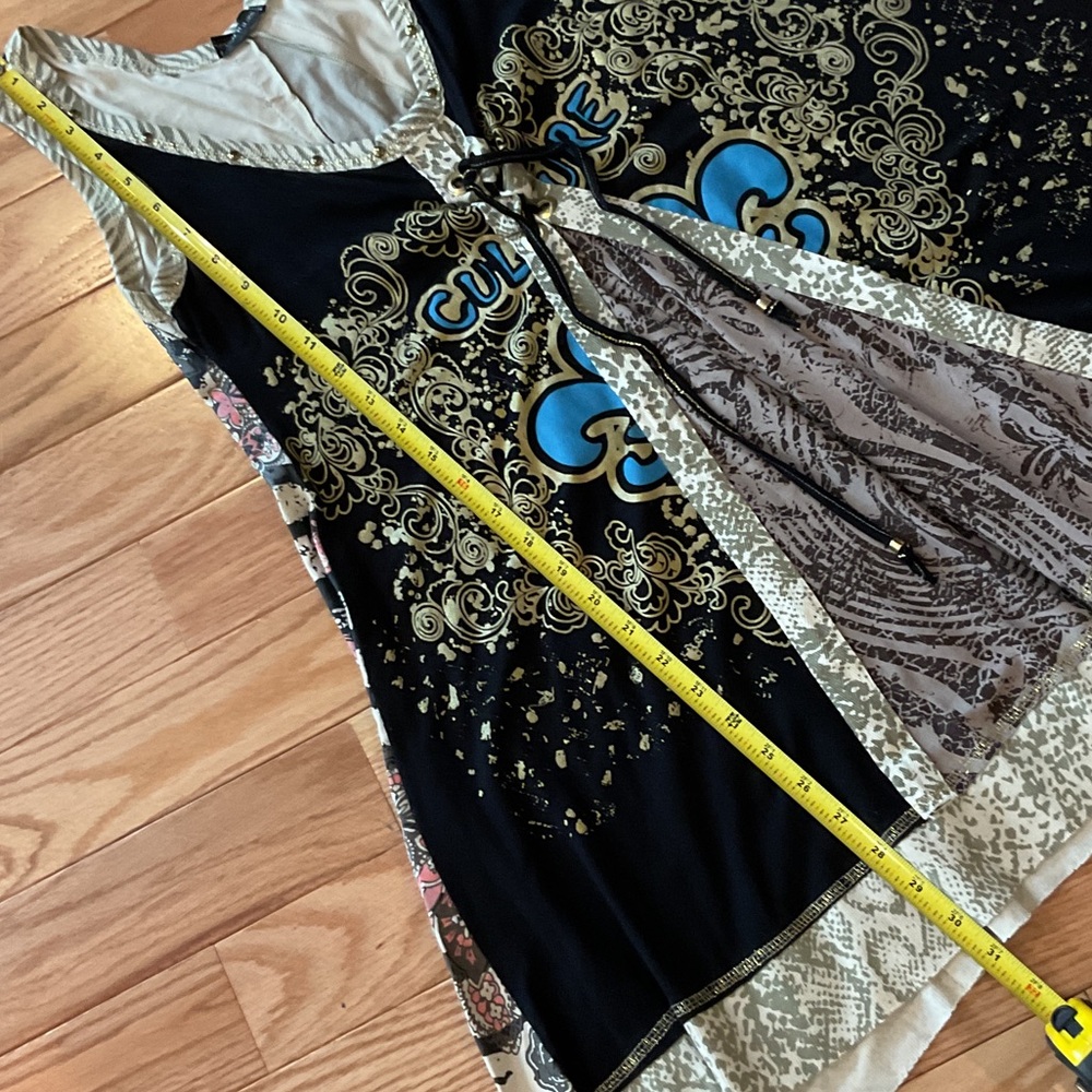 Black Boho Graphic Tank tunic Dress Turquoise NWOT Small Ptp 14 hits mid thigh - Picture 4 of 11